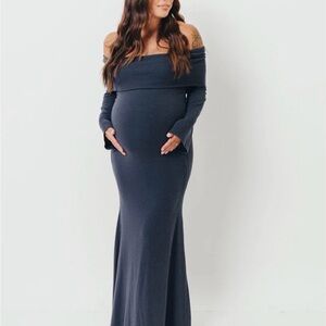 Monroe Maxi Dress- Long Sleeve Maternity Dress in Dusty Navy